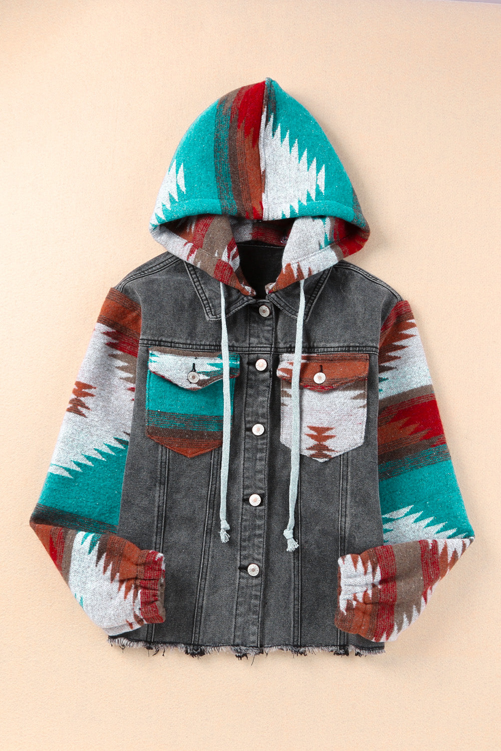 Drawstring Hooded Pocketed Denim Jacket-Angel Casuals