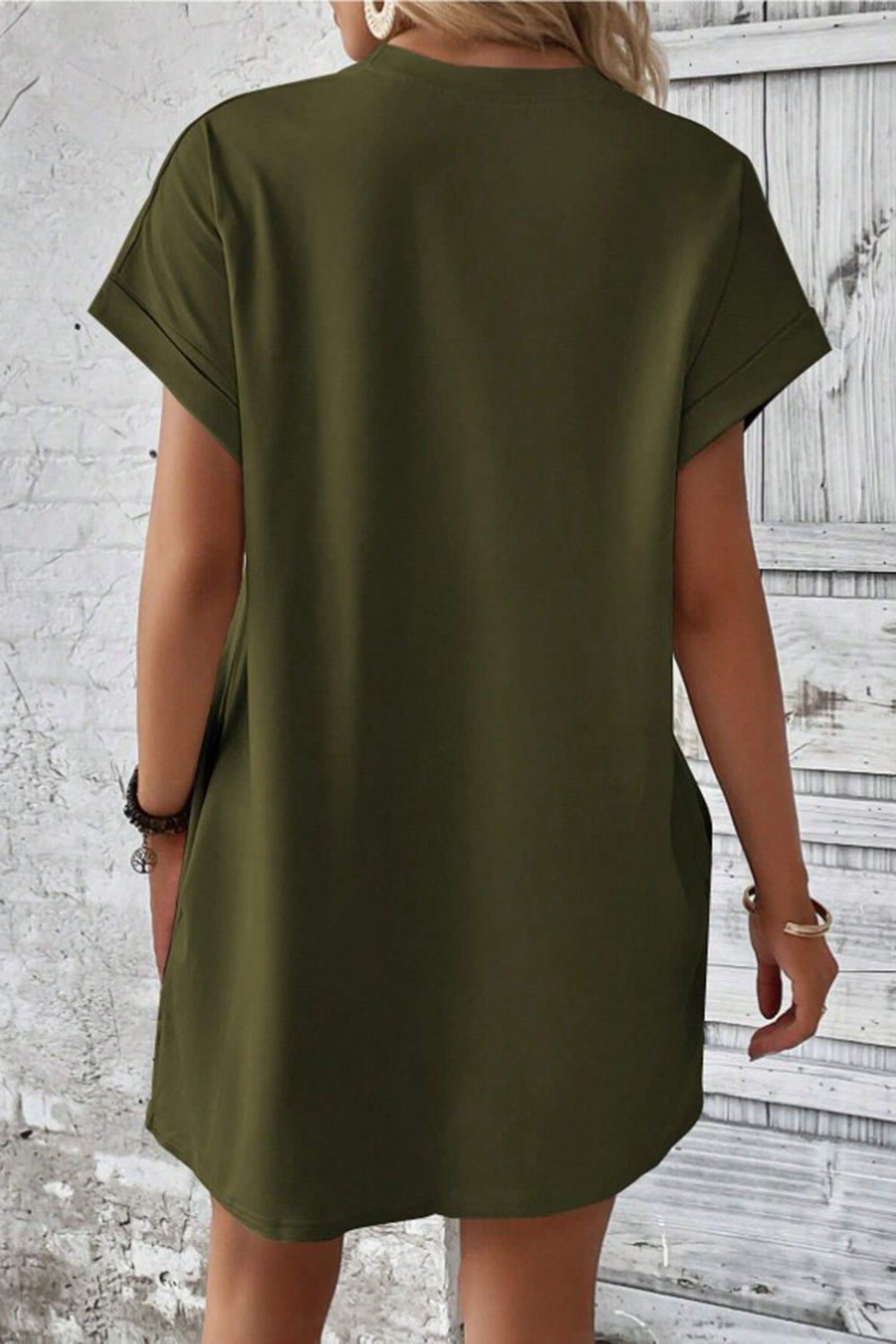 Pocketed Round Neck Short Sleeve Dress-Angel Casuals