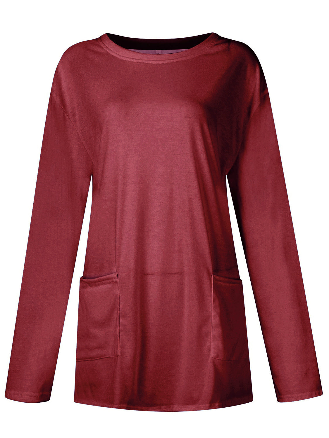 Full Size Pocketed Round Neck Long Sleeve T-Shirt-Angel Casuals