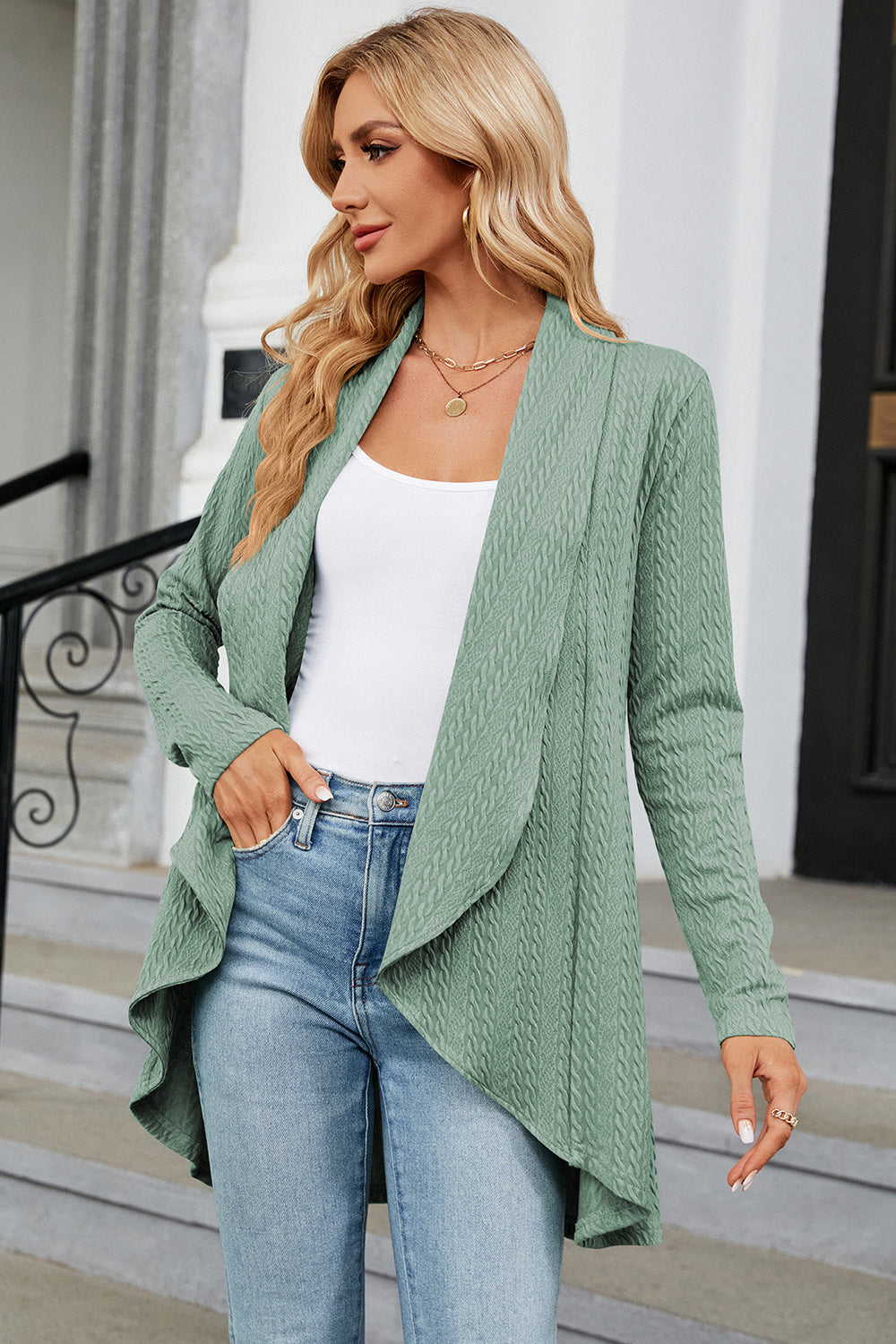 Open Front Long Sleeve Cardigan-Angel Casuals