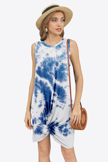 Tie-Dye Twisted Round Neck Sleeveless Dress-Angel Casuals