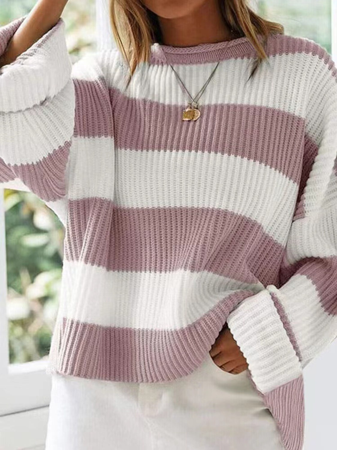 Round Neck Long Sleeve Sweater-Angel Casuals