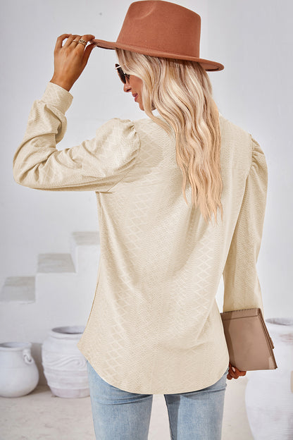 Ruched Notched Long Sleeve T-Shirt-Angel Casuals