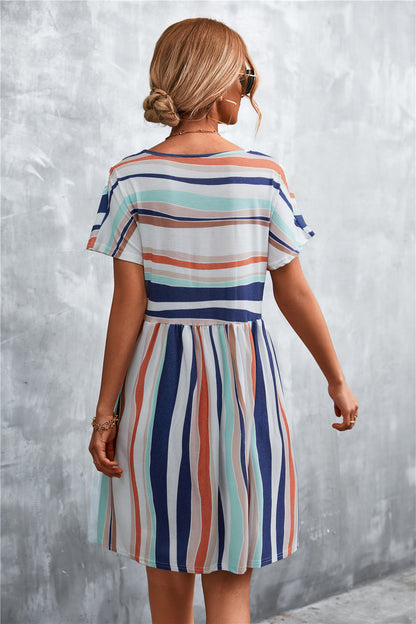 Striped Round Neck Dress-Angel Casuals