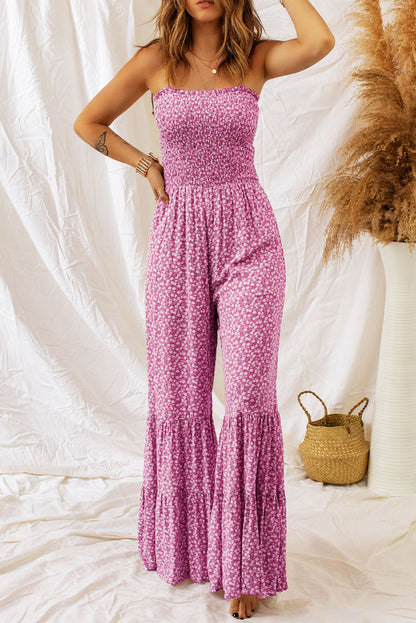 Smocked Printed Wide Strap Jumpsuit-Angel Casuals