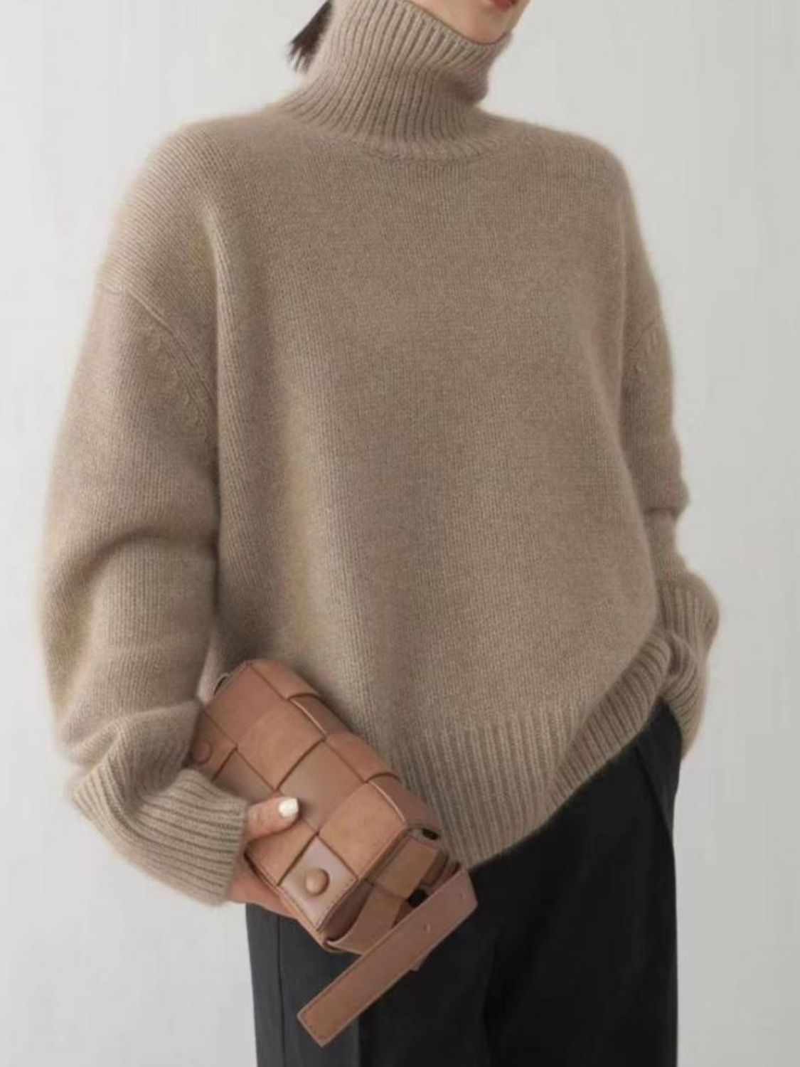 Turtleneck Dropped Shoulder Long Sleeve Sweater-Angel Casuals