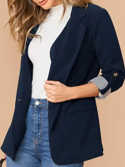 Lapel Collar Roll-Tab Sleeve Blazer-Angel Casuals