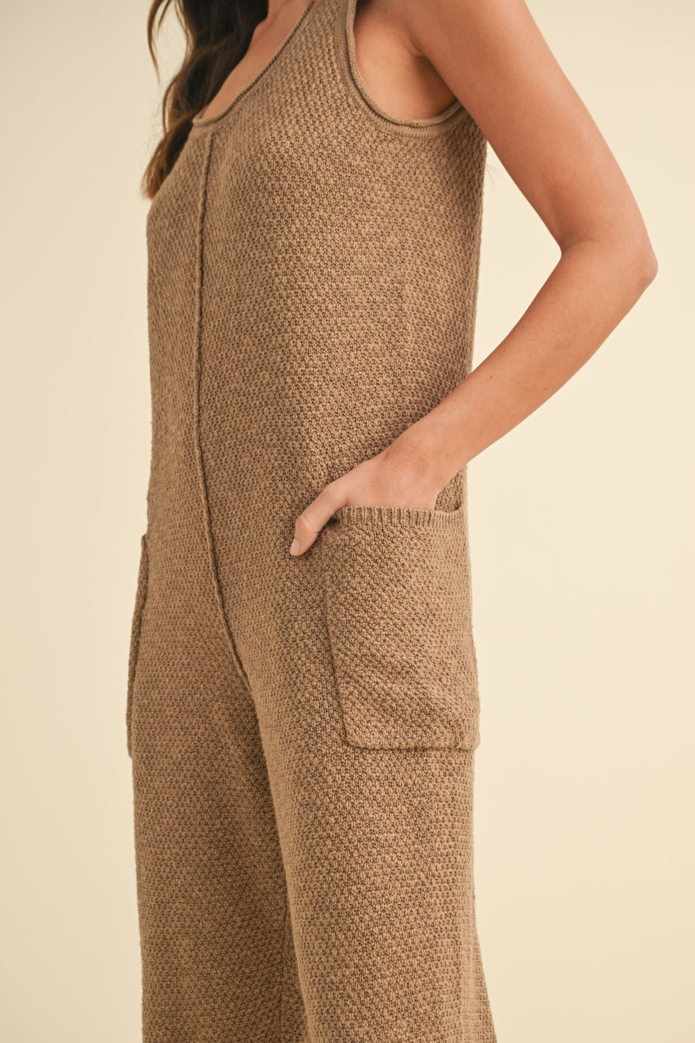 MABLE Sleeveless Knit Crop Jumpsuit with Pockets-Angel Casuals