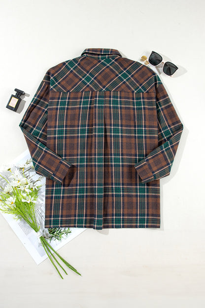 Plaid Button Up Long Sleeve Jacket-Angel Casuals
