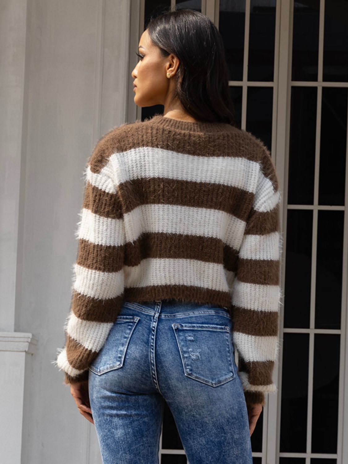 Striped Button Up Dropped Shoulder Cardigan-Angel Casuals