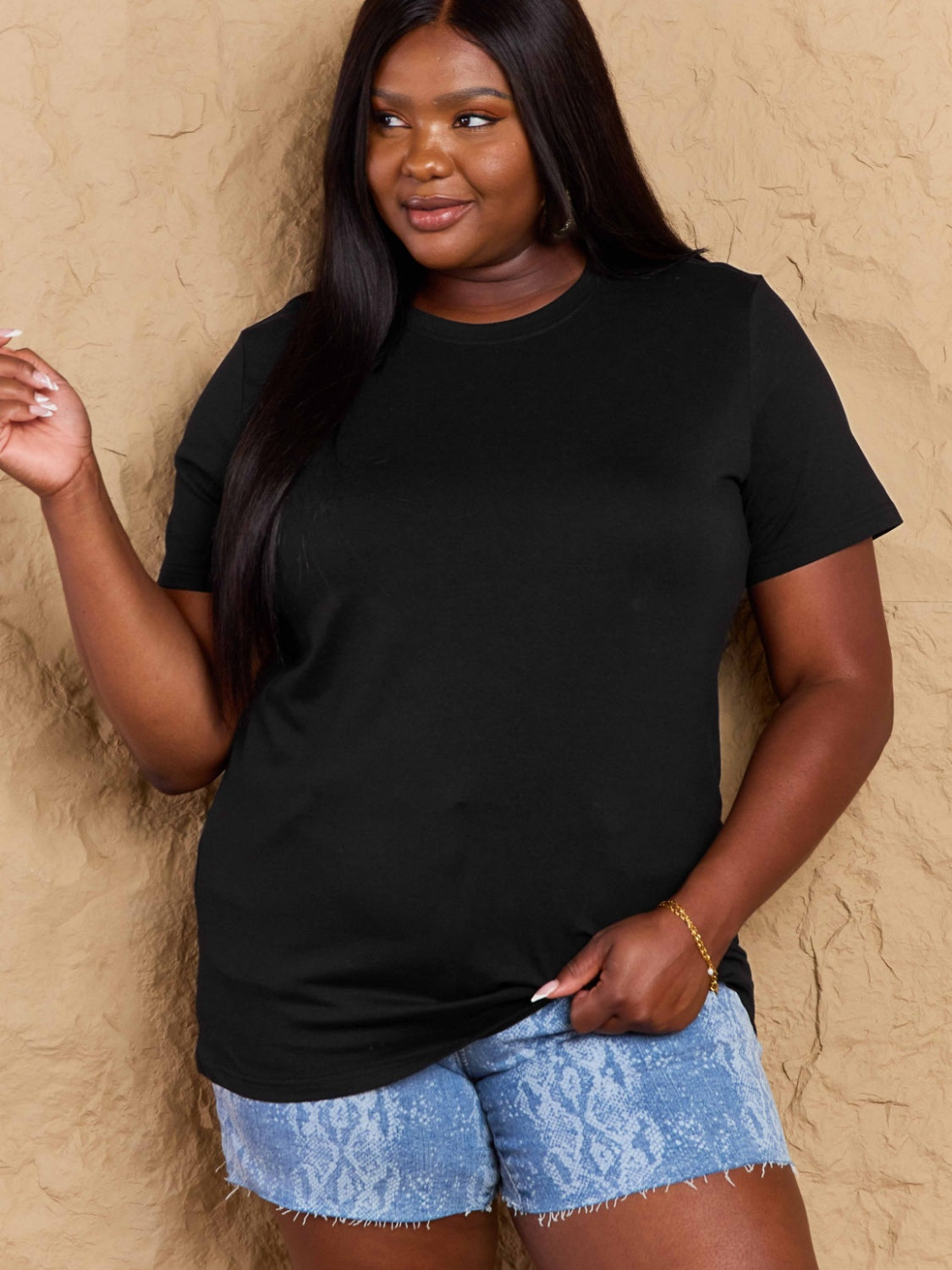 Full Size Round Neck Short Sleeve T-Shirt-Angel Casuals