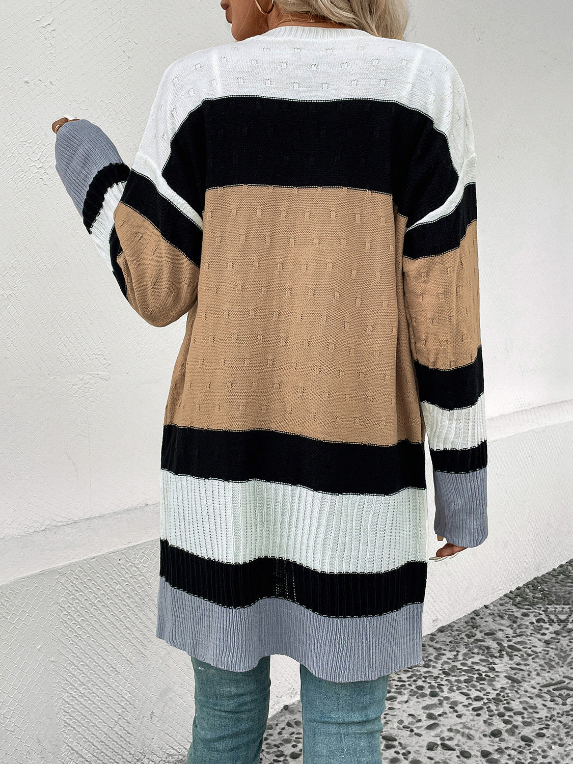 Perfee Color Block Open Front Drop Shoulder Cardigan-Angel Casuals