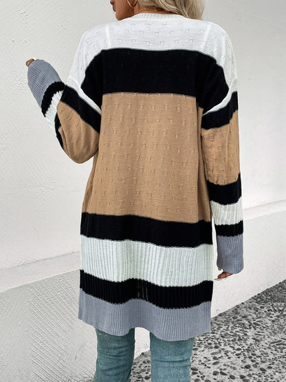 Perfee Color Block Open Front Drop Shoulder Cardigan-Angel Casuals