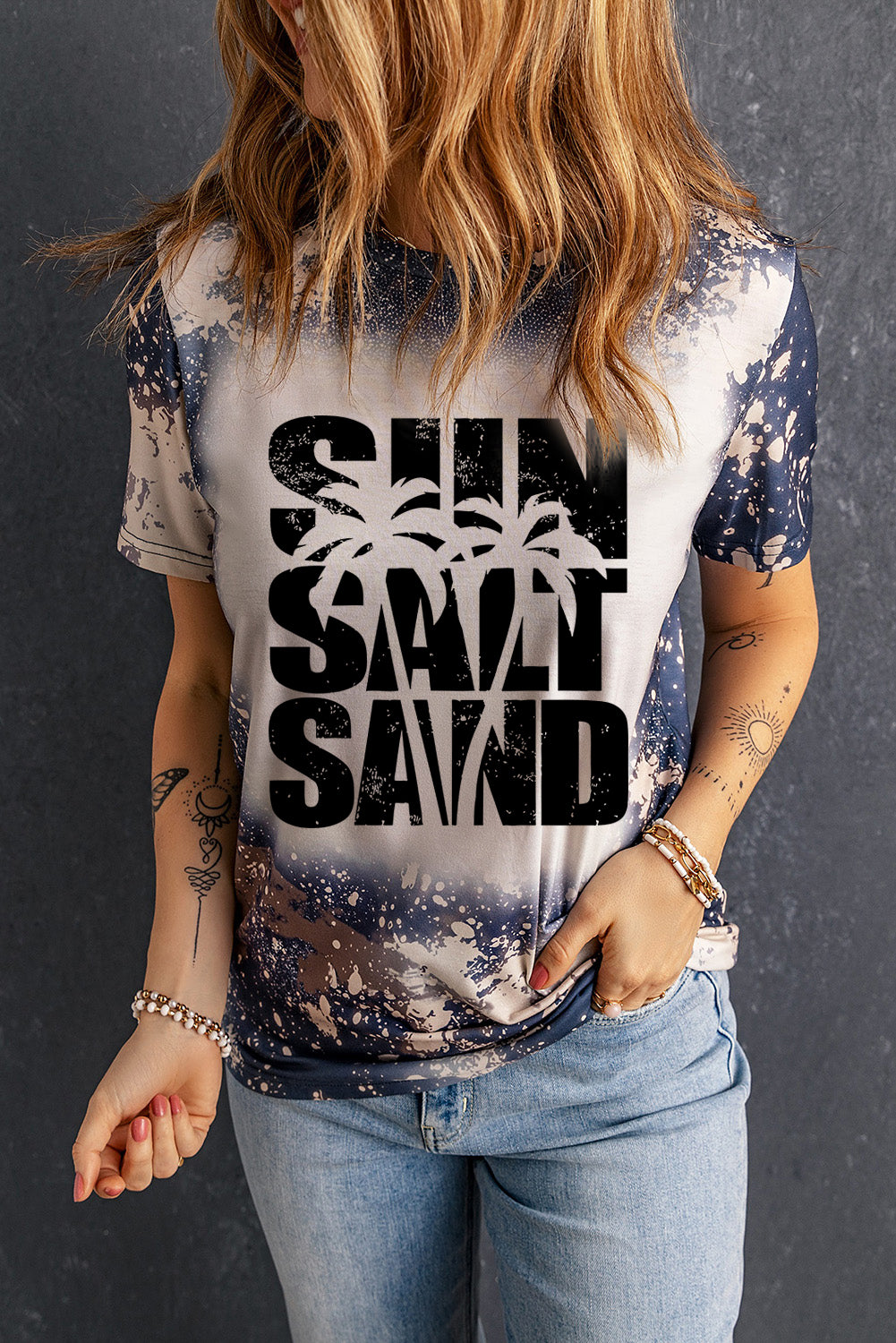 Letter Graphic Round Neck Short Sleeve T-Shirt-Angel Casuals