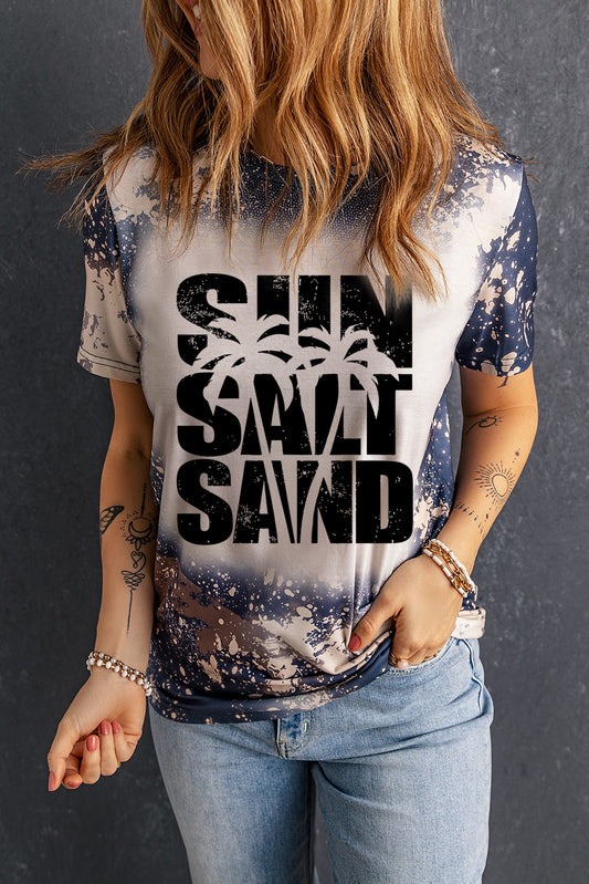 Letter Graphic Round Neck Short Sleeve T-Shirt-Angel Casuals