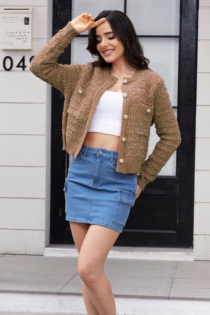Button Up Round Neck Cardigan-Angel Casuals