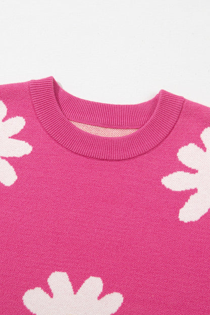 Daisy Round Neck Dropped Shoulder Sweater-Angel Casuals