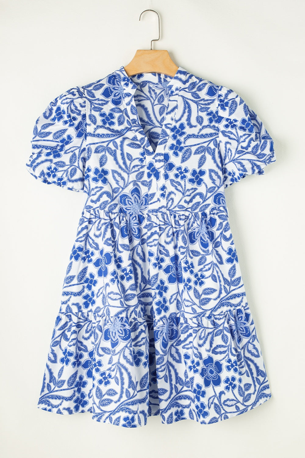 Printed Notched Puff Sleeve Dress-Angel Casuals