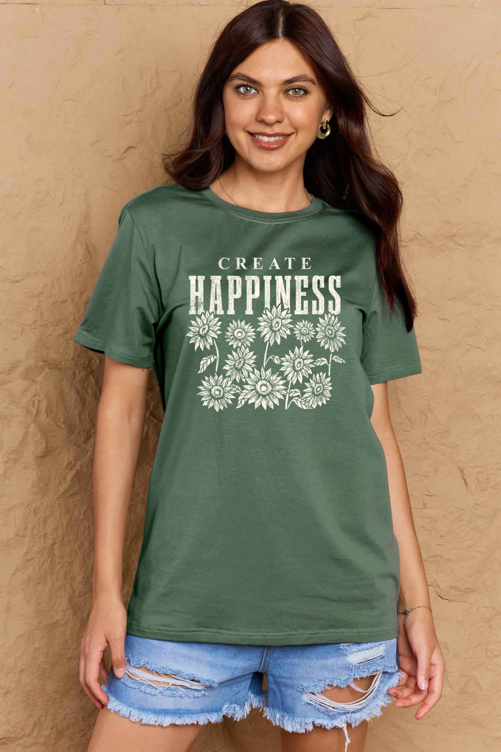 Simply Love Full Size CREATE HAPPINESS Graphic Cotton T-Shirt-Angel Casuals