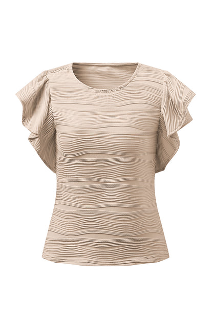 Textured Round Neck Cap Sleeve Top-Angel Casuals