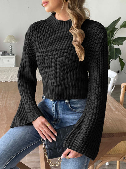 Mock Neck Long Sleeve Sweater-Angel Casuals