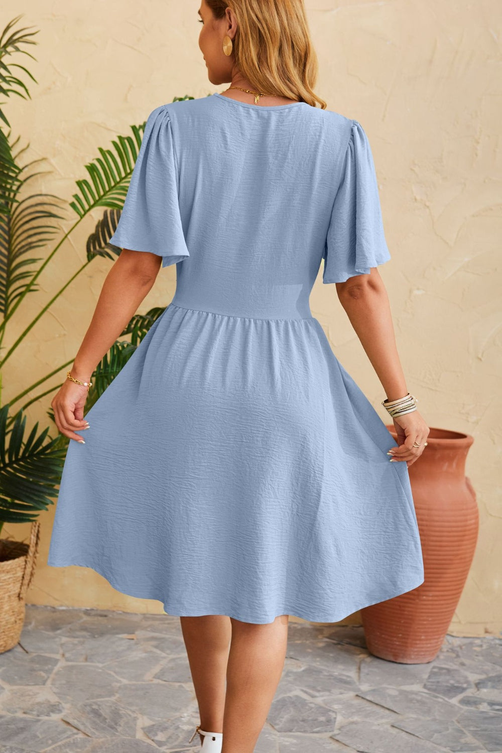 Ruched Surplice Short Sleeve Dress-Angel Casuals