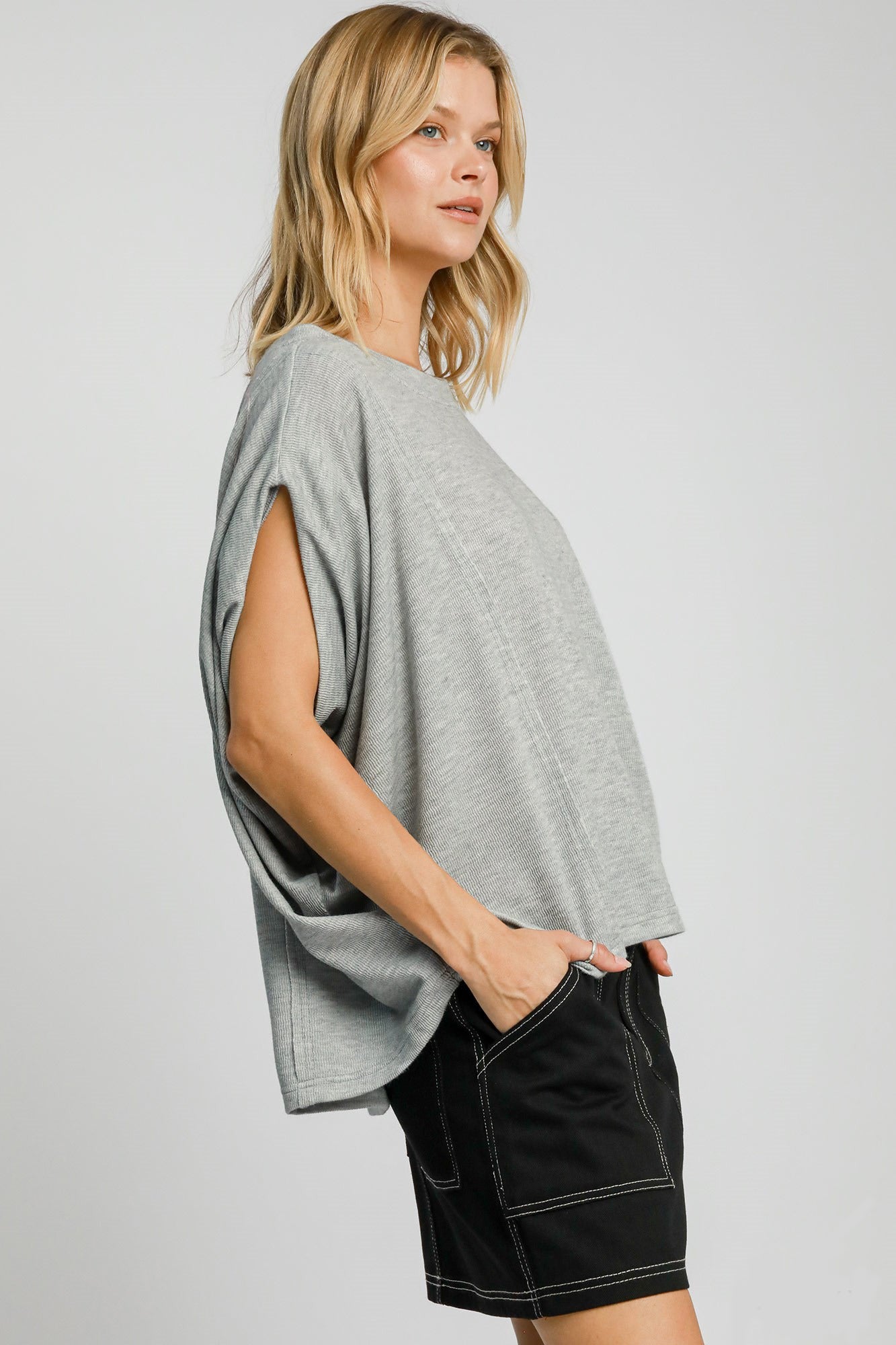 Umgee Exposed Seam Round Neck Batwing Sleeve Knit Top-Angel Casuals