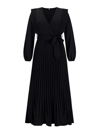 Pleated Surplice Tie Waist Maxi Dress-Angel Casuals