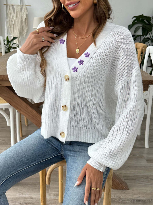 V-Neck Button Up Long Sleeve Cardigan-Angel Casuals