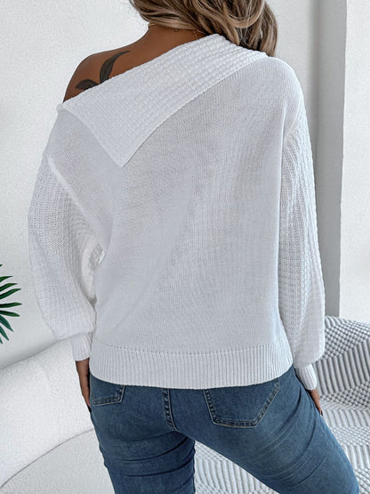 Cable-Knit One Shoulder Long Sleeve Sweater-Angel Casuals