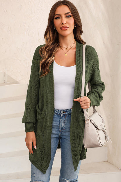 Cable-Knit Dropped Shoulder Slit Cardigan-Angel Casuals