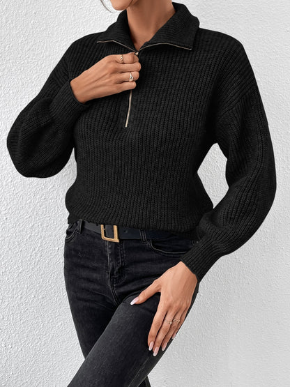 Honey Half Zip Dropped Shoulder Sweater-Angel Casuals