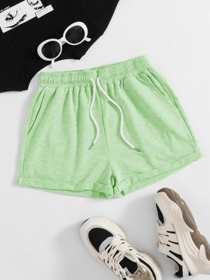 Drawstring Pocketed Elastic Waist Shorts-Angel Casuals