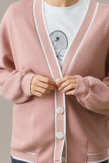 Contrast Trim V Neck Button Up Cardigan-Angel Casuals