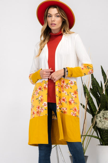 Celeste Full Size Floral Color Block Open Front Cardigan-Angel Casuals