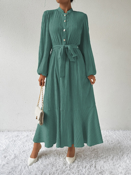 Tie Waist Long Sleeve Dress-Angel Casuals