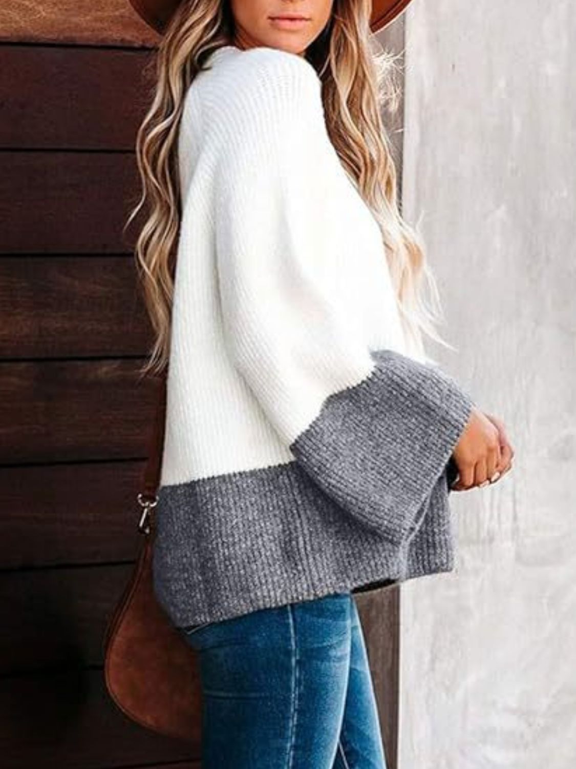 Contrast Round Neck Long Sleeve Sweater-Angel Casuals