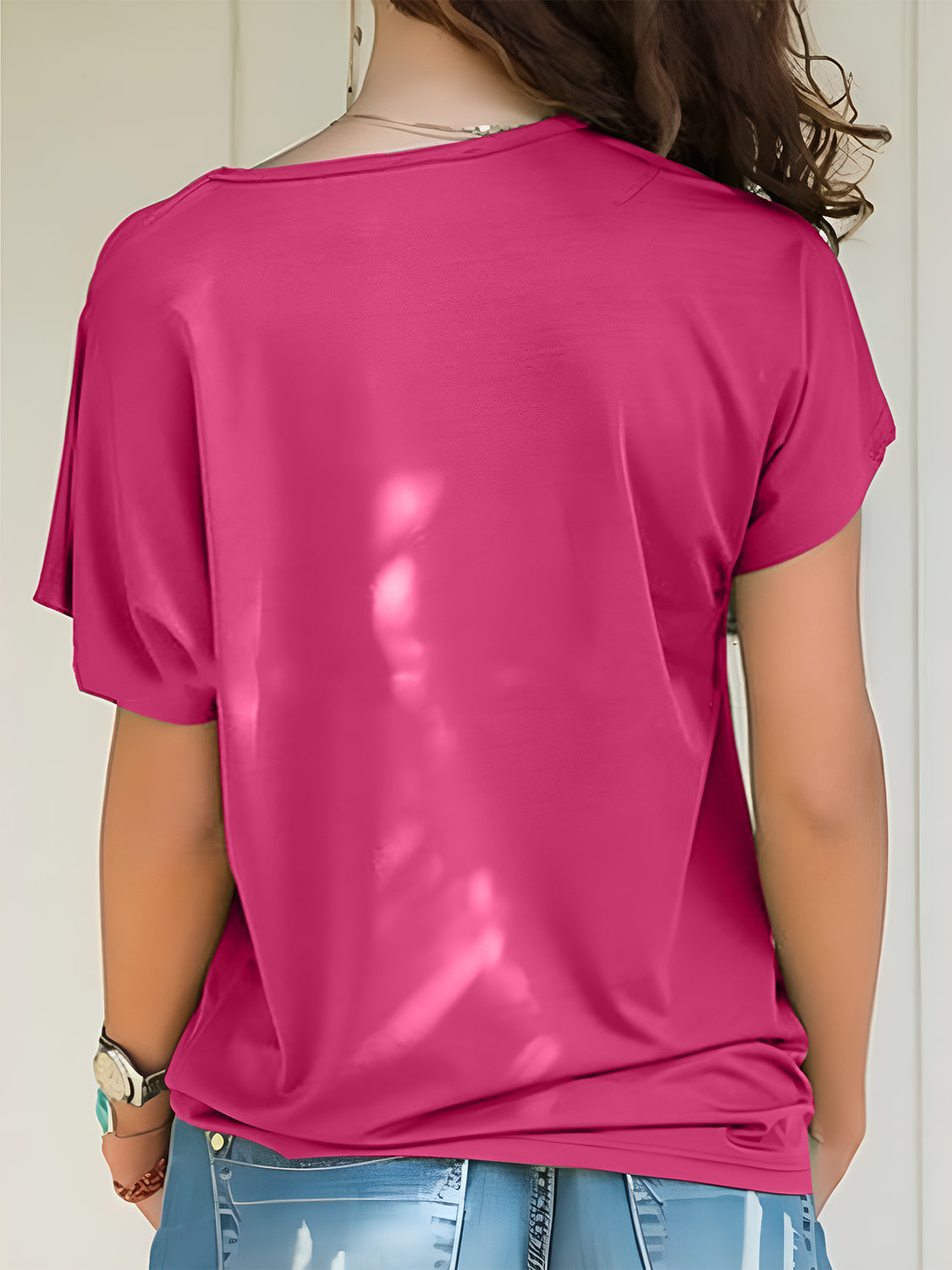 Asymmetrical Neck Short Sleeve T-Shirt-Angel Casuals