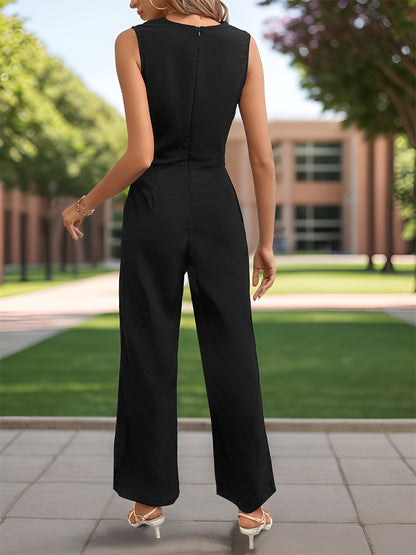 Perfee Sleeveless Jumpsuit with Pockets-Angel Casuals