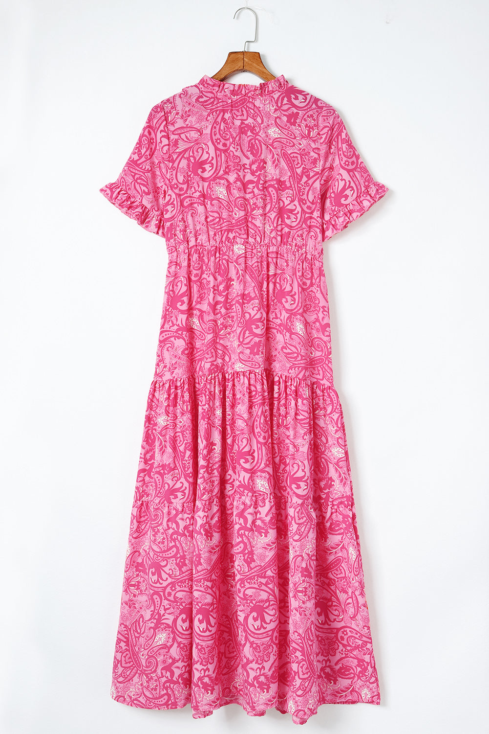 Paisley Print Flounce Sleeve Maxi Dress-Angel Casuals