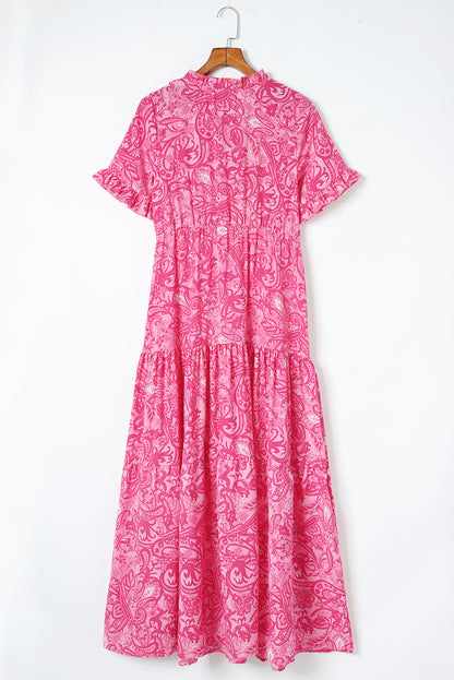 Paisley Print Flounce Sleeve Maxi Dress-Angel Casuals