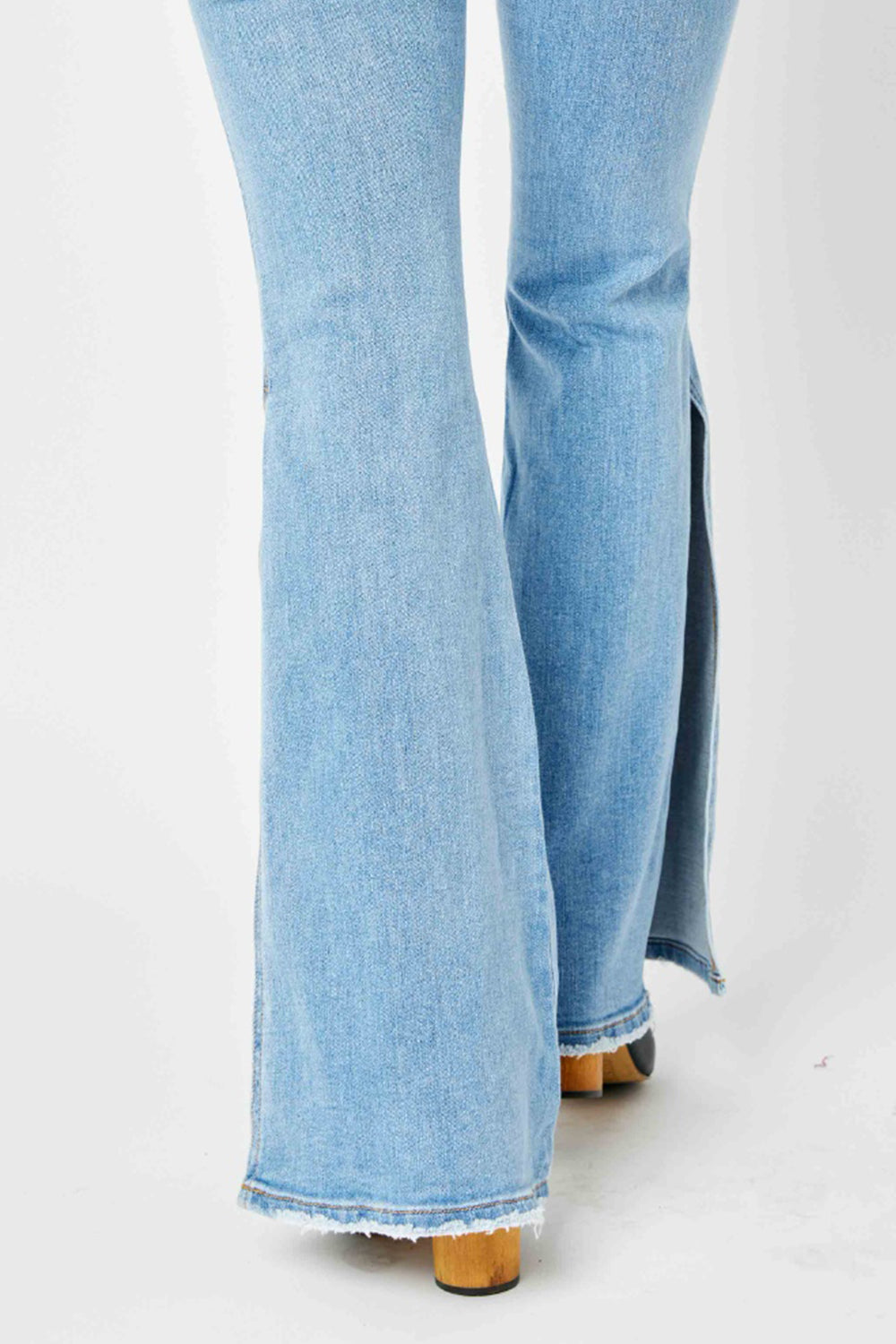 Judy Blue Full Size Mid Rise Raw Hem Slit Flare Jeans-Angel Casuals