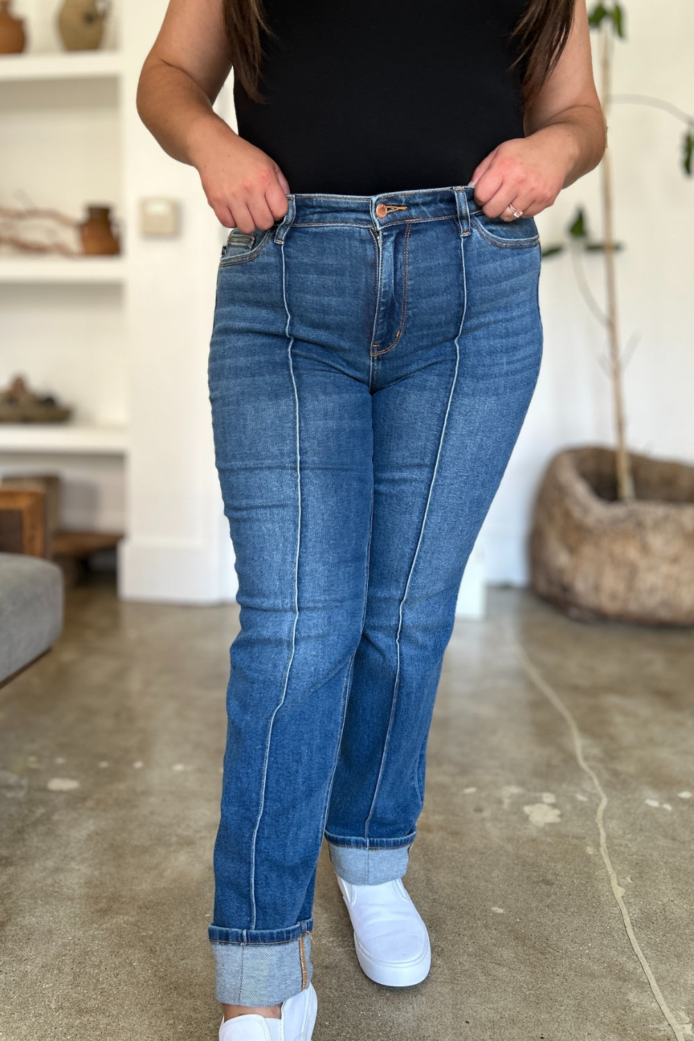 Judy Blue Full Size High Waist Front Seam Detail Straight Jeans-Angel Casuals