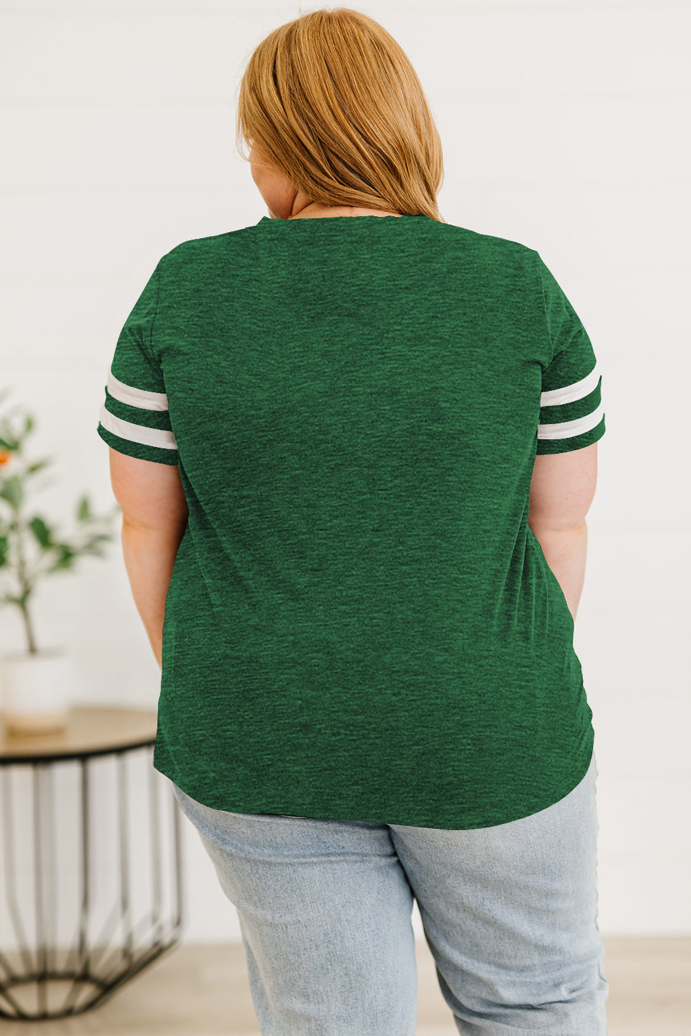 Plus Size Striped V-Neck Tee Shirt-Angel Casuals