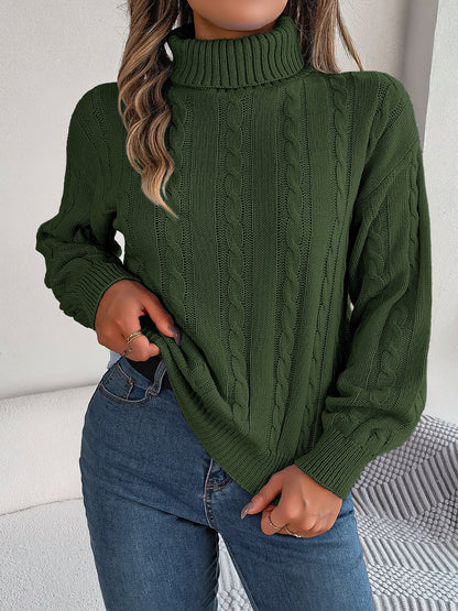 Cable-Knit Turtleneck Dropped Shoulder Sweater-Angel Casuals