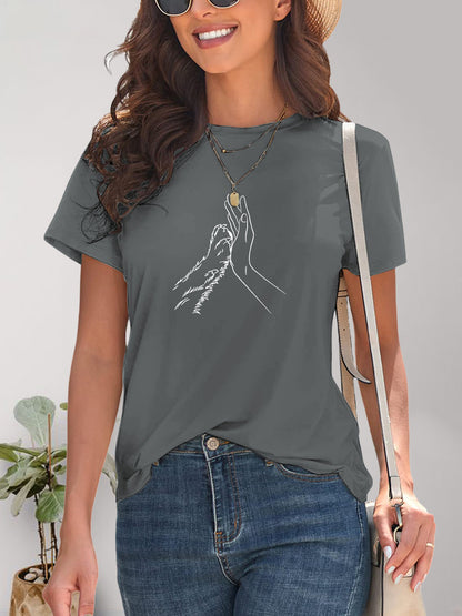 Graphic Round Neck Short Sleeve T-Shirt-Angel Casuals