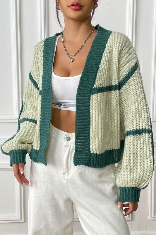 Contrast Open Front Long Sleeve Cardigan-Angel Casuals