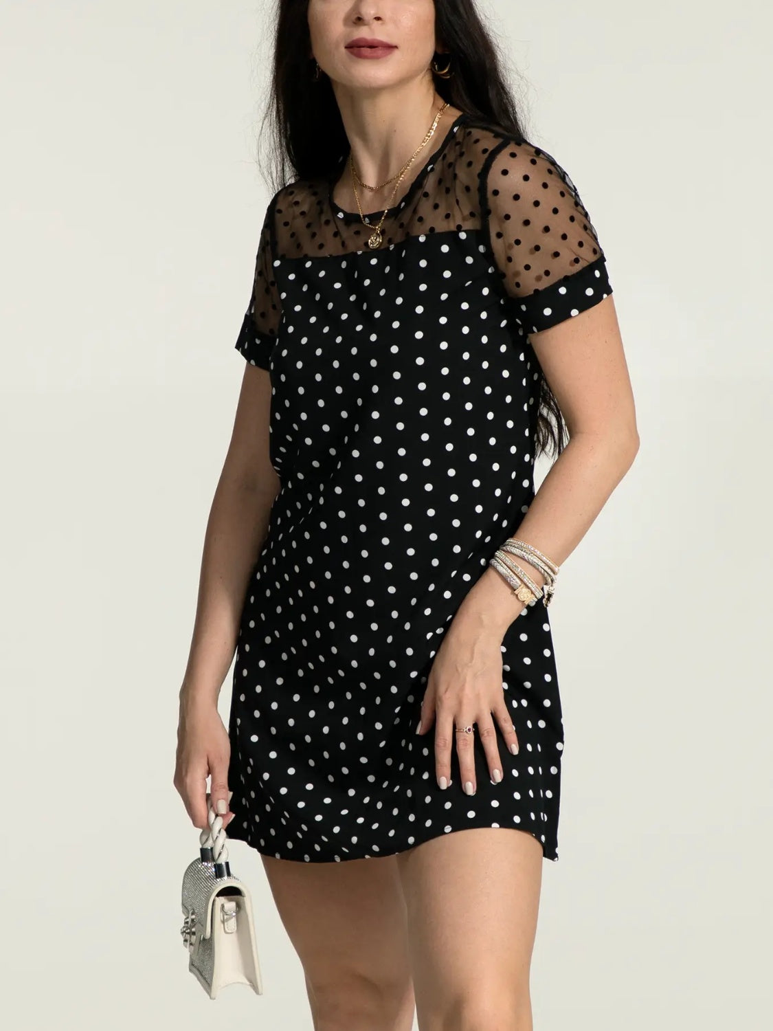 Polka Dot Short Sleeve Mini Dress-Angel Casuals