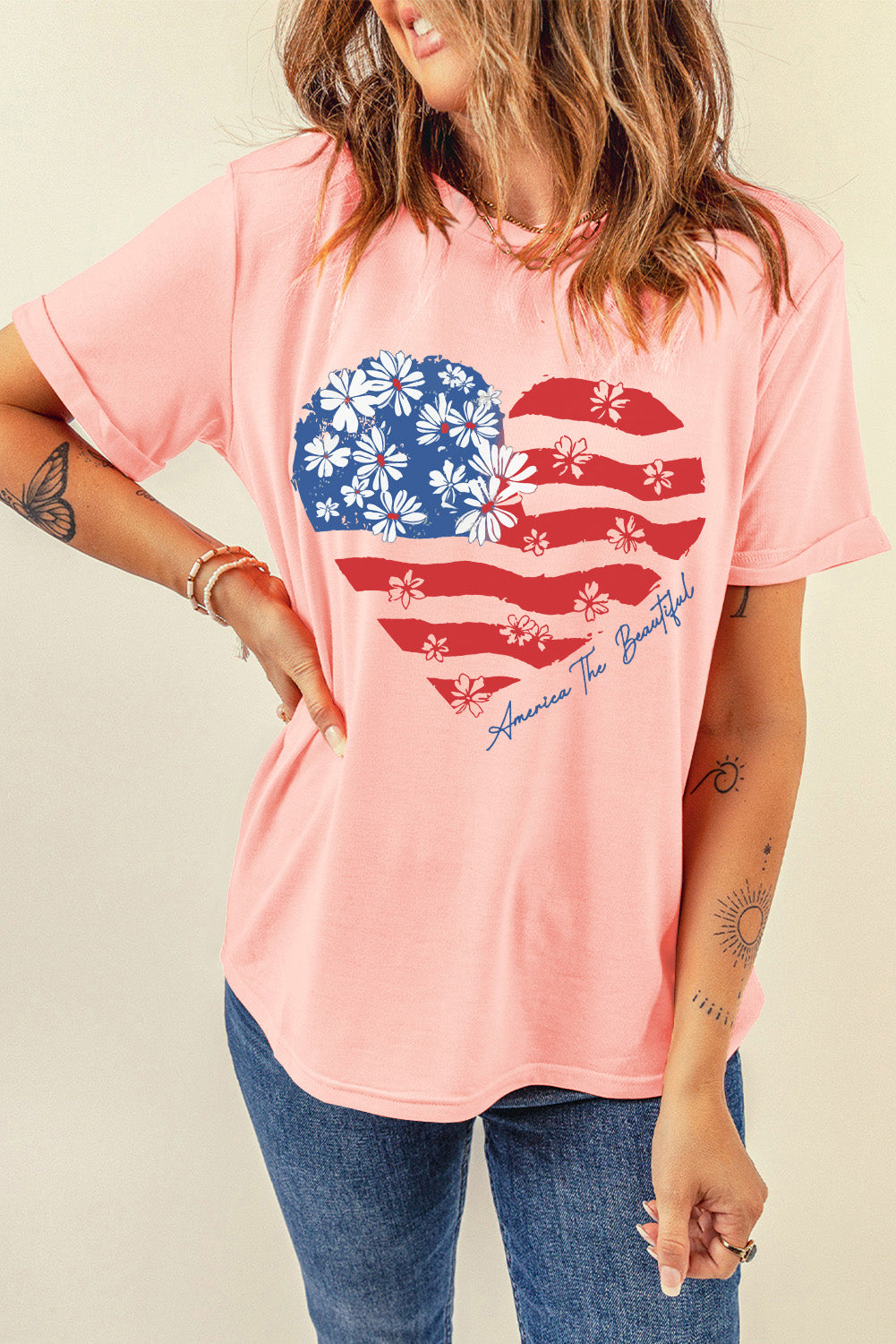 Heart Round Neck Short Sleeve T-Shirt-Angel Casuals