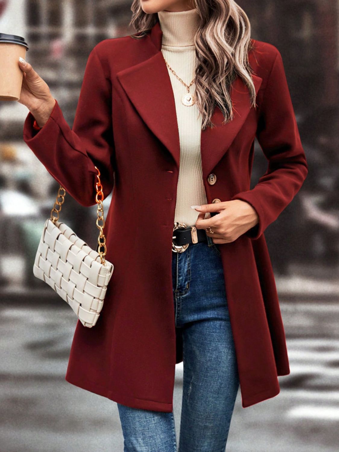Collared Neck Button Up Long Sleeve Coat-Angel Casuals